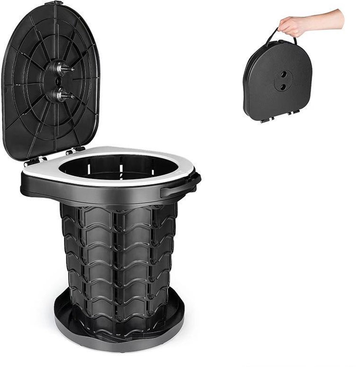 Draagbaar kampeertoilet met deksel - Draagbaar toilet met vuilniszak - Droog toilet - Geschikt voor kamperen, barbecueën, reizen, vissen, strand en wandelend kamperen -34.5*31cm-Zwart