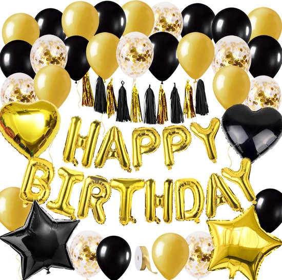 Vitamo™ Black & Gold Feestversiering - Happy birthday - Verjaardag feestpakket - Zwart & Goud - Essentials