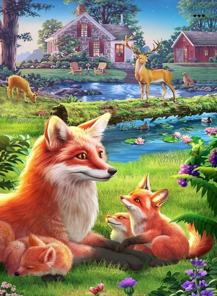 TOPMO- Vos familie - Diamond painting pakket - HQ Diamond Painting - volledig dekkend - Diamant Schilderen – voor Volwassenen – ROND - 40 x 50 CM