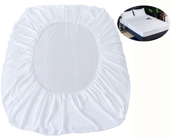 Hoeslaken -housse - Laken de luxe - Drap plat de qualité supérieure - 200 x 220 cm - Drap-housse Queen - Convient aux matelas jusqu'à 25 cm d'épaisseur - Ultra doux - Convient aux sommiers à ressorts - Qualité hôtelière - Drap de fond - Wit