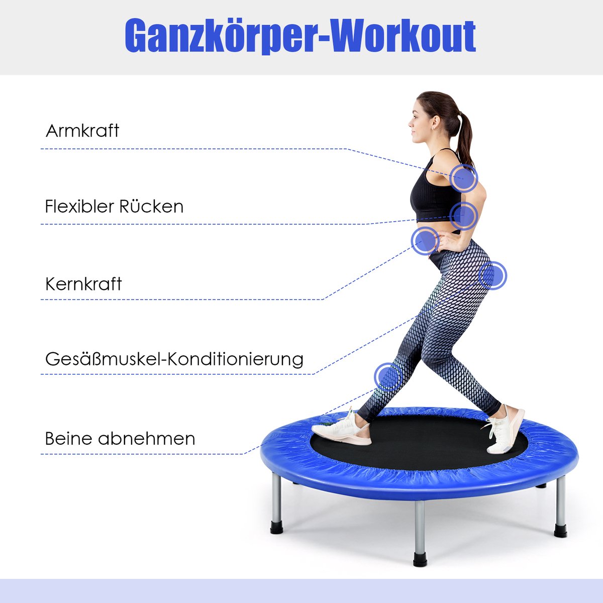 COSTWAY φ Mini-trampoline, 97 cm, opvouwbare trampoline, kindertrampoline tot 150 kg belastbaar, tuintrampoline, indoor- en outdoortrampoline voor kinderen en volwassenen — afbeelding 9