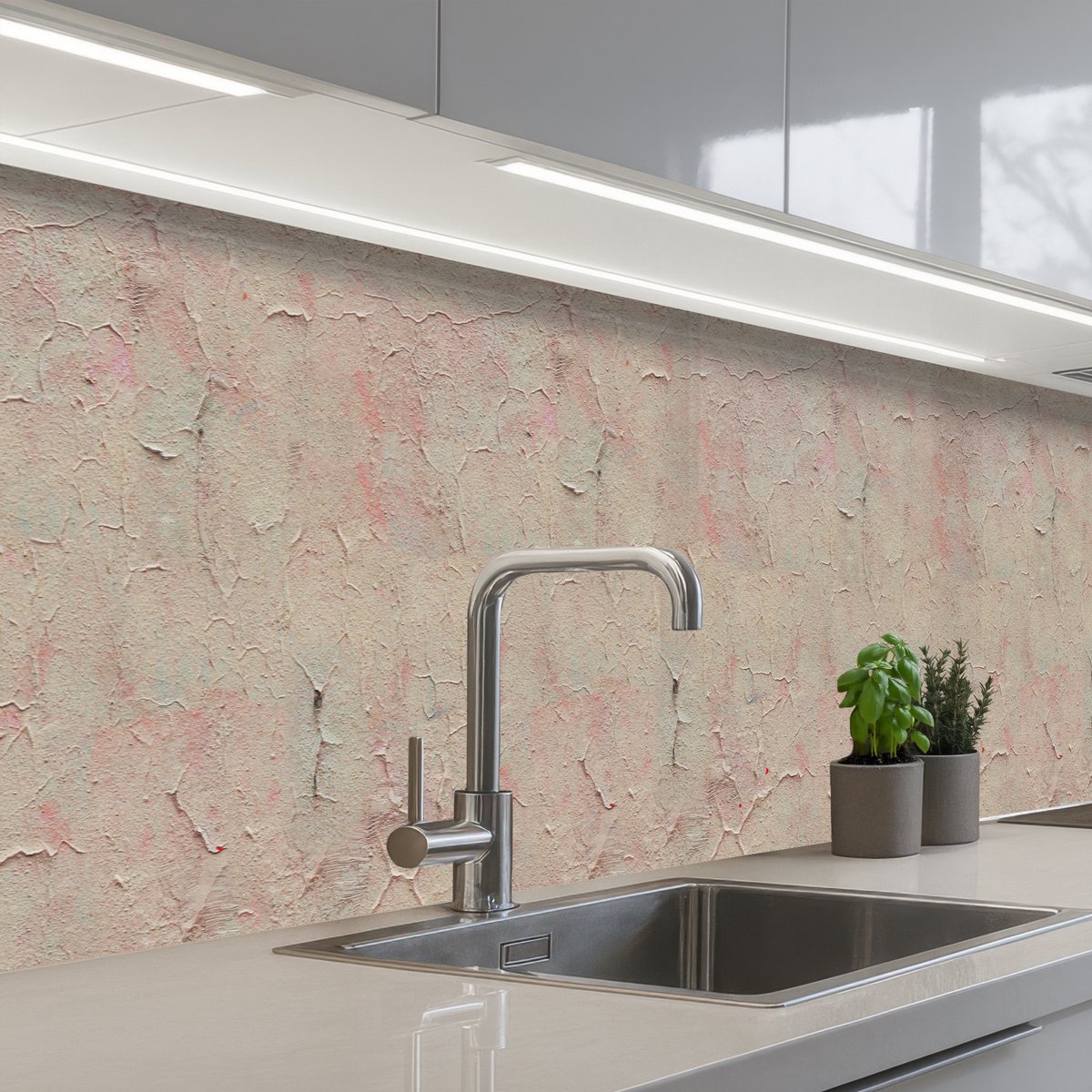 Keuken achterwand 500x80 cm - Spatscherm zelfklevend Muur - Roze - Beige - Oud - Muurbeschermer - Spatwand fornuis