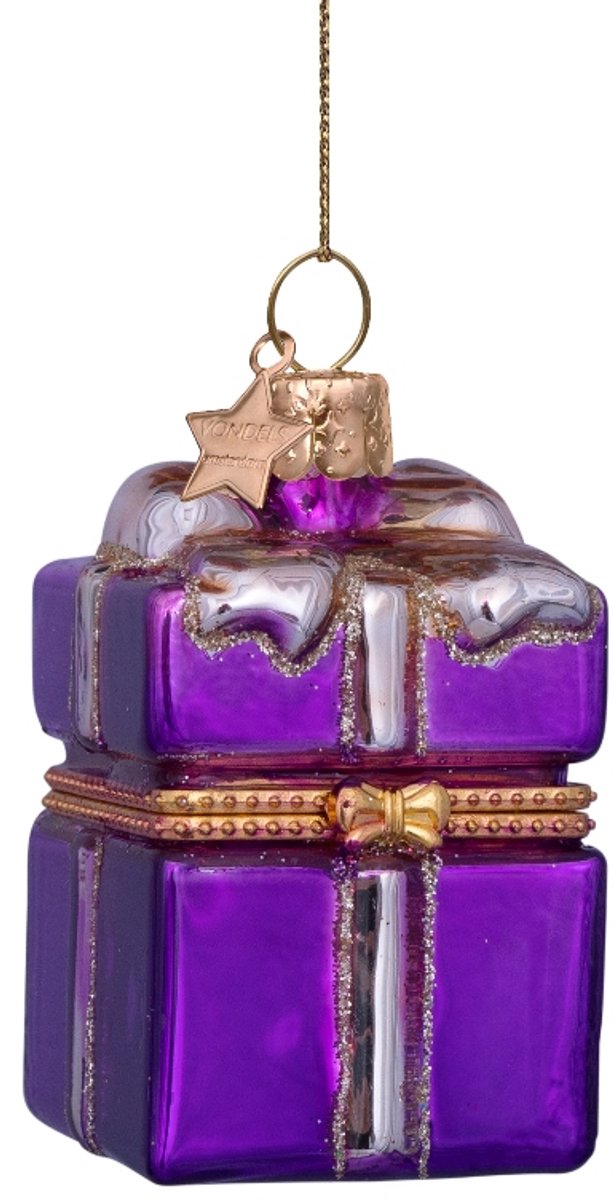Vondels glazen kerstbal - cadeautje met opening 5.5cm paars 1 stuks