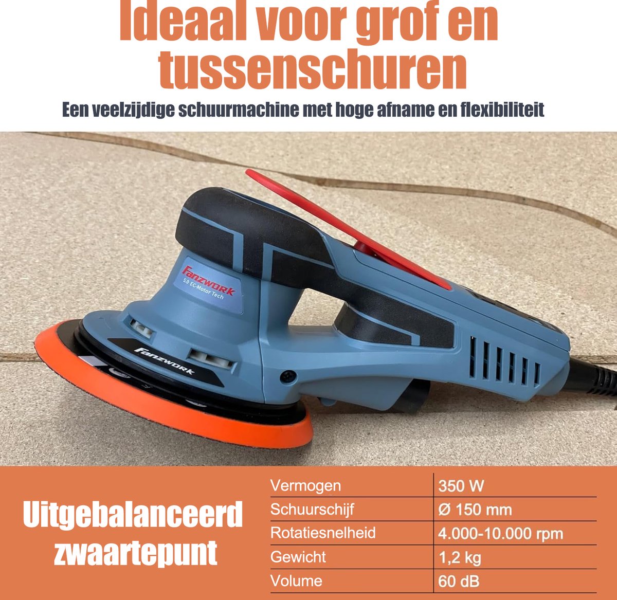 Borstelloze Excentrische Schuurmachine 350W – 5 mm Excenter – 125/150 mm – Regelbaar – Met Koffer – foto 6