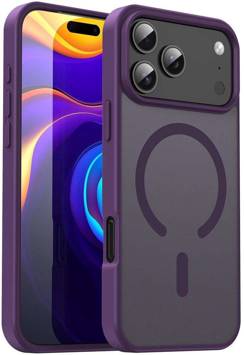 Mobigear Hoesje geschikt voor Apple iPhone 17 Pro Max MagSafe Telefoonhoesje Hardcase | Mobigear Shockproof Backcover | Geschikt voor MagSafe | Geschikt voor Draadloos Opladen met Magnetische Ring | Geschikt voor MagSafe Case - Crystal Purple | Paars