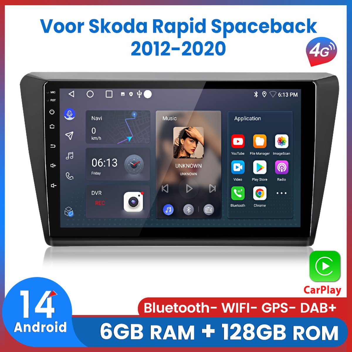 Awesafe Autoradio 6GB+128GB met Carplay en Android auto - Geschikt Voor Skoda Rapid Spaceback 2012 t/m 2020 - Radio scherm met Navigatie GPS - 8 Kern V1PRO Versie - Draadloos Apple Carplay & Android - 2012 2013 2014 2015 2016 2017 2018 2019 2020