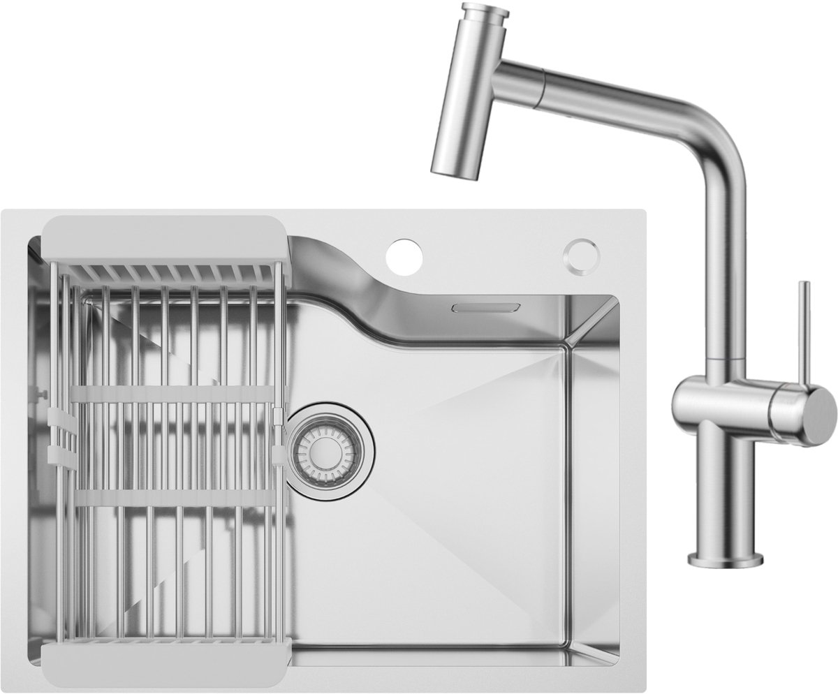CECIPA max Spoelbak Keuken 60x45CM - Enkele spoelbak Met T-Uitloop Keukenkraan - Spoelbakk