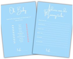Momentuals Babyshower Invulkaarten Baby Blue - Baby Shower Spelletjes - 2-Pack - 2x20 stuks - A6 - Kaarten Spel - Gender Reveal - Jongen - Oh Baby & Advies Mama