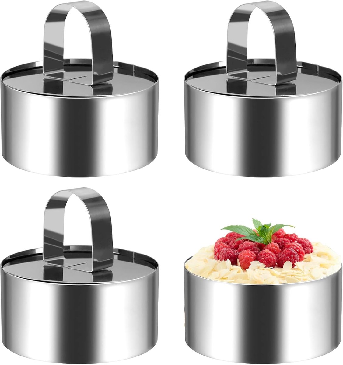 4 stuks - roestvrijstalen taartring - ronde dessertring - vorm - roestvrij staal - dessertvorm - 8X4 cm