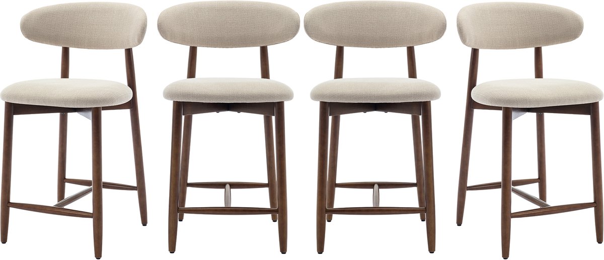COLAMY Barkrukken set van 4 - keukenbarstoelen met rugleuning - Barstoel houten poten - beige