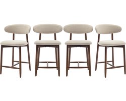 COLAMY Barstoelen met hoge zitting, set van 4, keukenbarstoelen met rugleuning, mid-century modern gestoffeerd, met houten poten voor keukeneiland eetkamer, beige