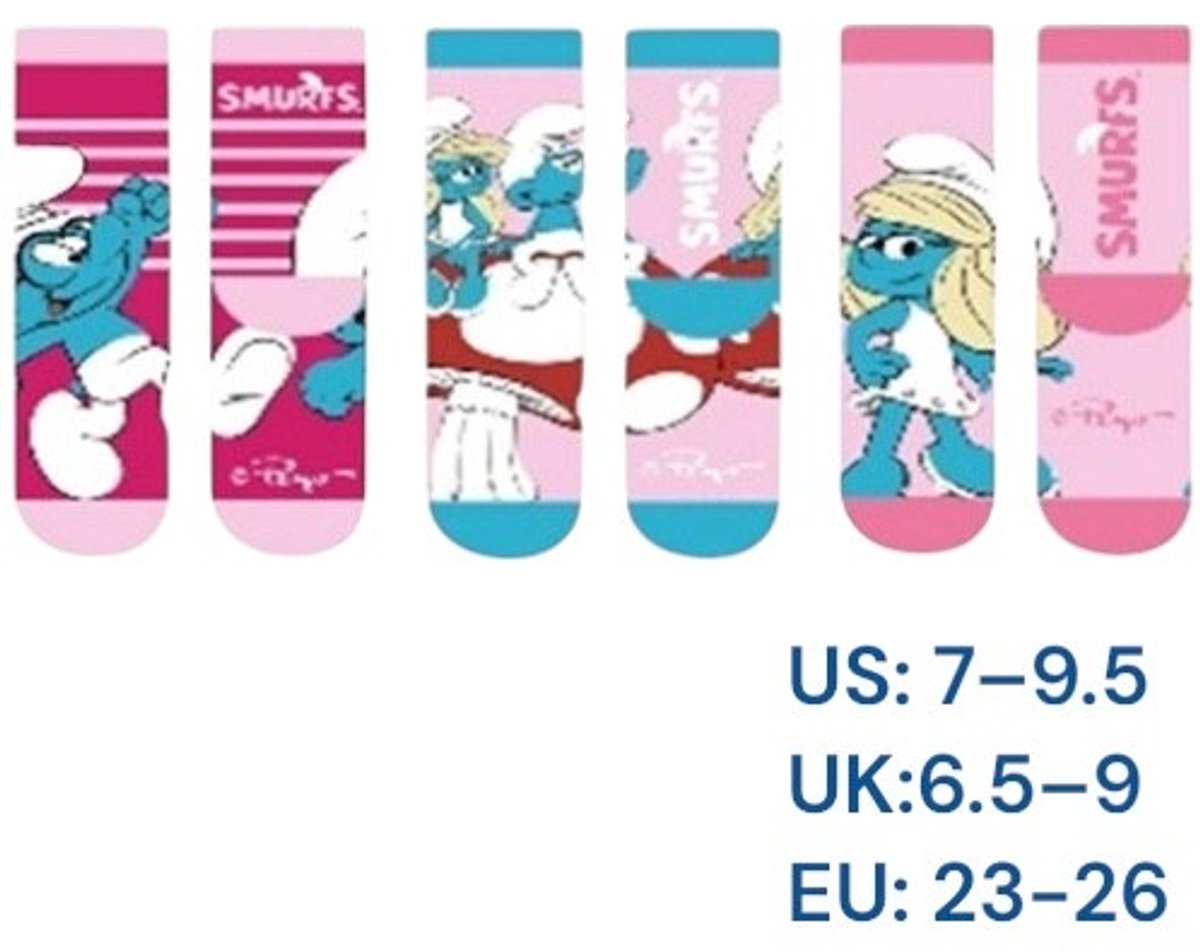 3 paar smurfinnen Sokken roze - Smurfen Kindersokken - Maat 23/26