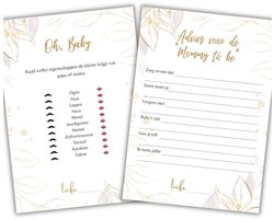 Momentuals Babyshower Invulkaarten Gold Flower - Baby Shower Spelletjes - 2-Pack - 2x20 stuks - A6 - Kaarten Spel - Gender Reveal - Jongen of Meisje - Bloemen & Goud - Oh Baby & Advies Mama