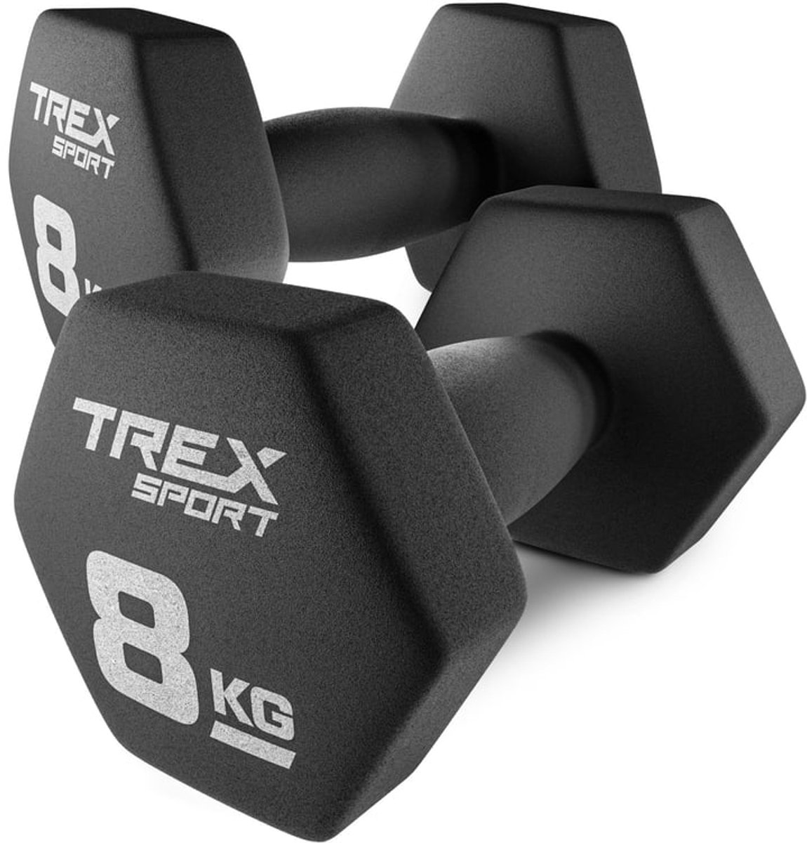 Trex Sport TX-080VD – Dumbells – Fitness Gewichten Set – Vinyl Coating – Zeshoekige Halters – Voor Thuisgym & Aerobics – 2 x 8 kg – Totaal 16 kg
