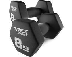Trex Sport TX-080VD – Dumbells – Fitness Gewichten Set – Vinyl Coating – Zeshoekige Halters – Voor Thuisgym & Aerobics – 2 x 8 kg – Totaal 16 kg