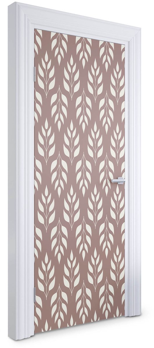 Wallfluent Deursticker - Bladpatroon Deur plakfolie - 75 x 205 cm - Bruin Deurbehang Sticker - Moderne Deur Sticker - Bloemen en planten Deurbehang - Deursticker voor de Woonkamer - Deurfolie