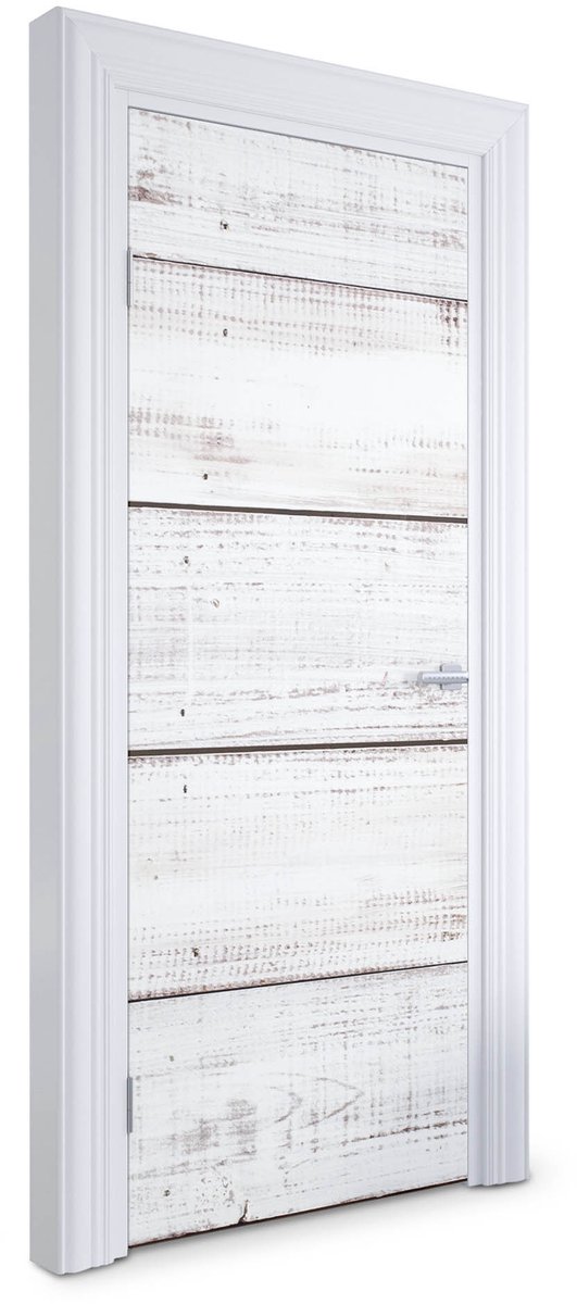 Wallfluent Deursticker - Witgekalkte planken Deurbehang Sticker - 75 x 205 cm - Romig Deurbehang - Moderne Deur Sticker - Imitatietextuur Deurposter - Deursticker voor de Badkamer - Deur plakfolie