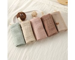 5 Stuks - Hydrofiele Baby Wasdoekjes - Monddoekjes - Spuugdoekjes - babywashandjes - Beige Groen Roze Mix - 23x23 cm - Baby Washandjes Katoen