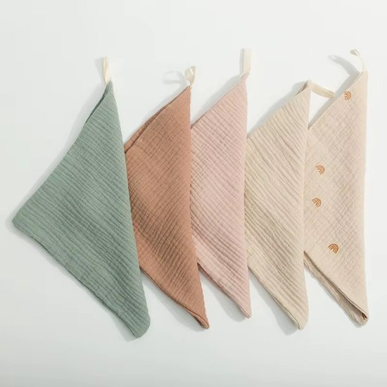 5 Stuks - Hydrofiele Wasdoekjes - Beige Groen Roze Mix - 23x23 cm - Baby Washandjes Katoen van Merkloos — afbeelding 5
