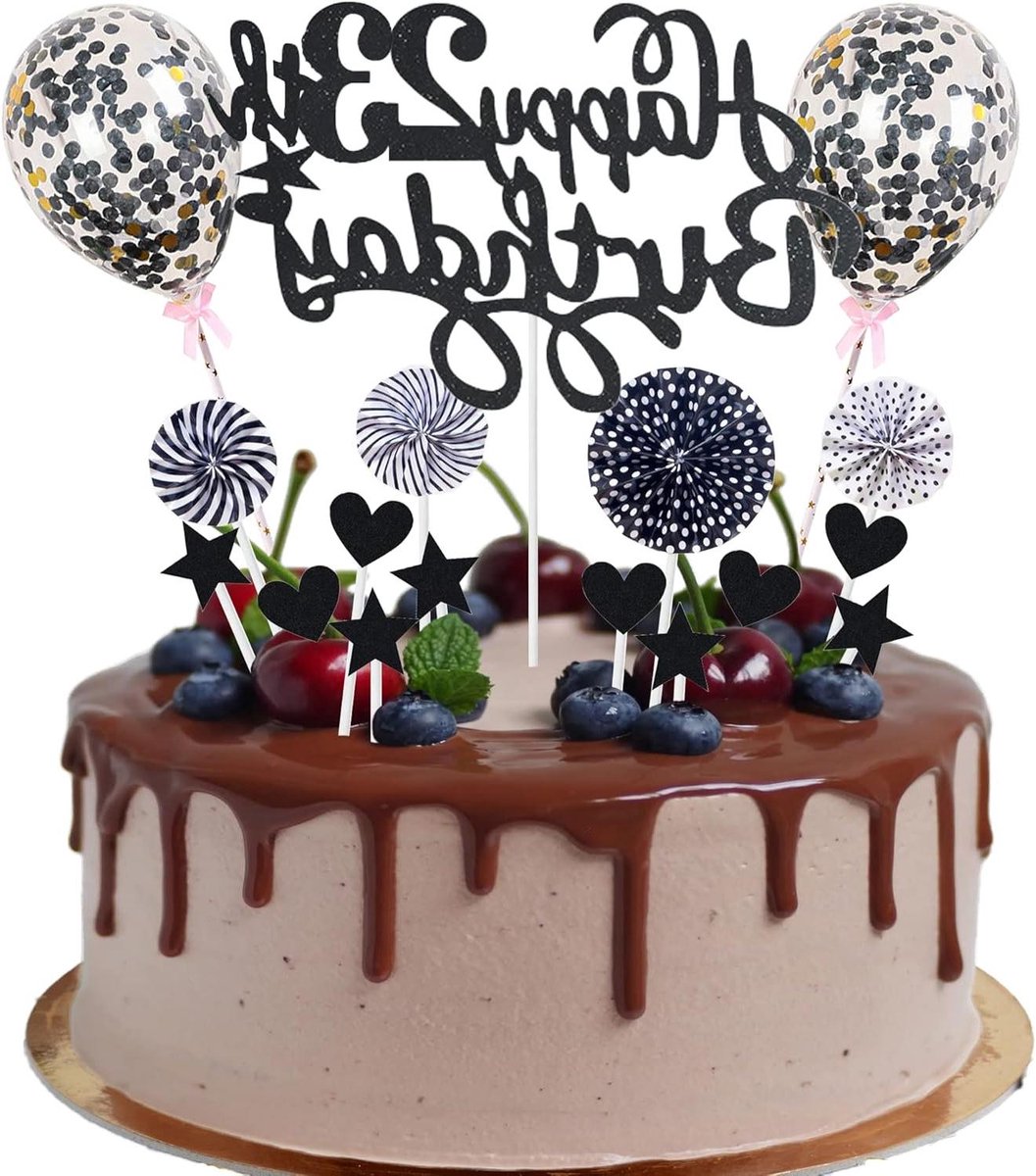 CSGoods - Taartversiering 23e Verjaardag - Decoratie - Taarttopper - Gelukkige Verjaardag - Taartversiering 23 Jaar - Taartdecoratie - Man Vrouw - Zwarte Taartver