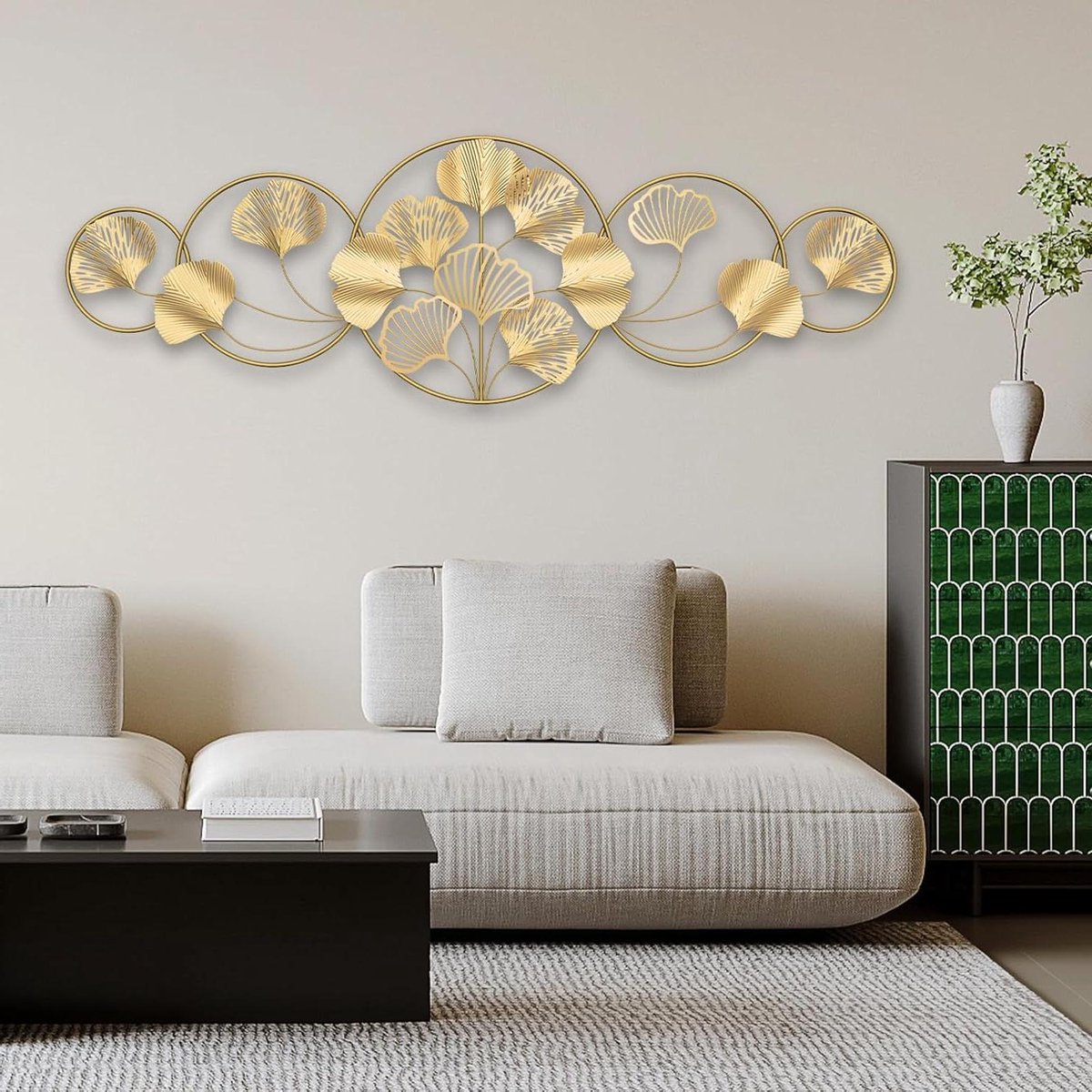CSGoods - Wanddecoratie Goud Metaal 3D Ginkgo Blad Instelbaar 128 x 43 cm