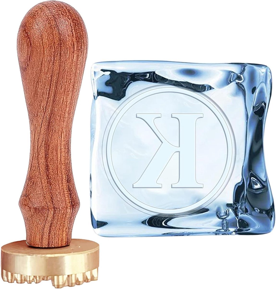 CSGoods - Ijsstempel voor DIY Crafting Cocktail Whisky Mojito Drankjes - Brief Ijsblokje Stempel met Verwijderbare Messing Hoofd & Houten Handvat