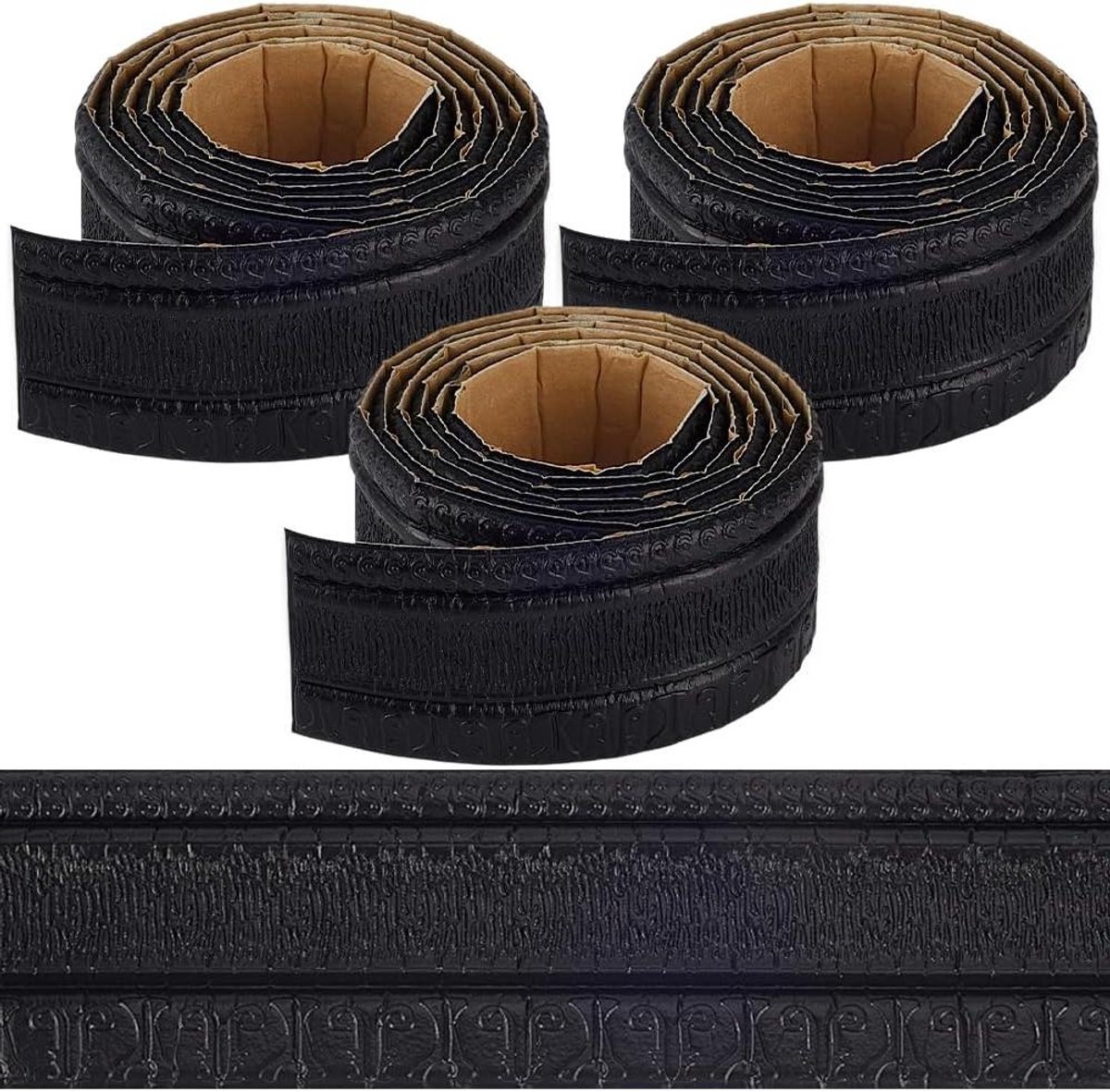 CSGoods - Zelfklevende behangrand van zacht schuim, 3D-plint, zwart, 3 stuks. Ideaal voor wanddecoratie.