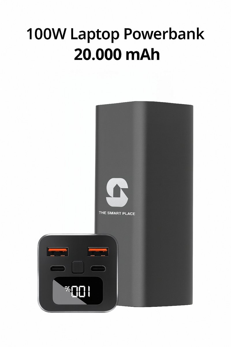 The Smart Place® Laptop Powerbank 20.000 mAh – 100 W USB-C & USB-A – Snelladen & Draagbaar – Zwart - Universeel Noodpakket — cadeau in Gadgets - foto 2