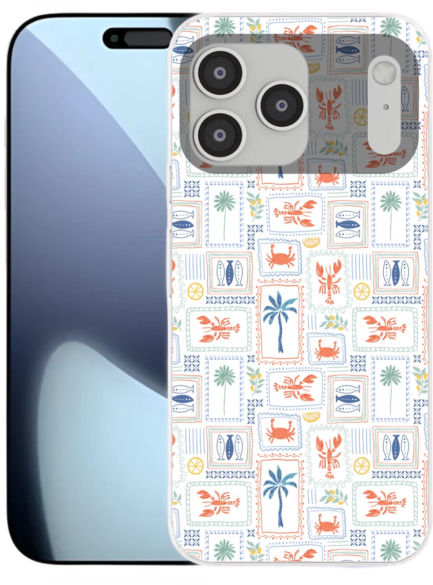 Telefoonhoesje Geschikt voor iPhone 17 Pro max hoesje - Italiaans - Zee - Sfeer - Krab - Multi - Siliconen Telefoonhoesje Telefoonhoesje