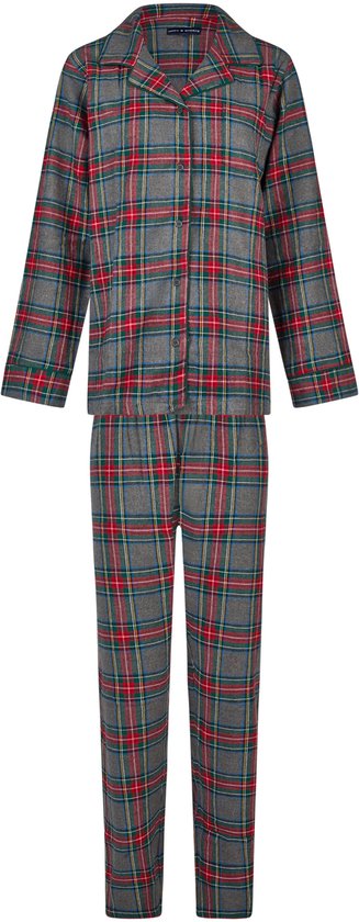 Happy Shorts Dames Kerst Pyjama Set Shirt + Broek Grijs/Rood Geruit Flanel - Maat L