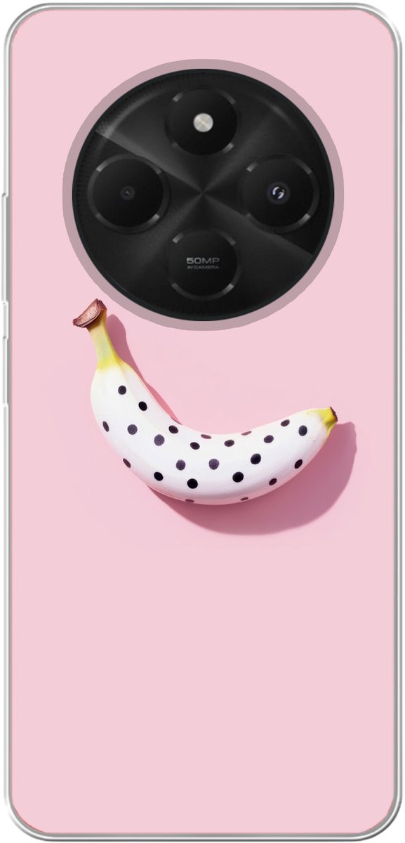 Telefoonhoesje Geschikt voor Xiaomi Geschikt voor Poco C75 hoesje - Banaan - Stippen - roze - Siliconen Telefoonhoesje Telefoonhoesje