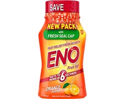 Eno Fruit Salt Sinaasappel 100 g Pot - Snel Werkend Antacid voor Brandend Maagzuur & Spijsvertering | Verfrist, Neutraliseert Zuur in 6 Seconden | Uit India met Kajal Sticker