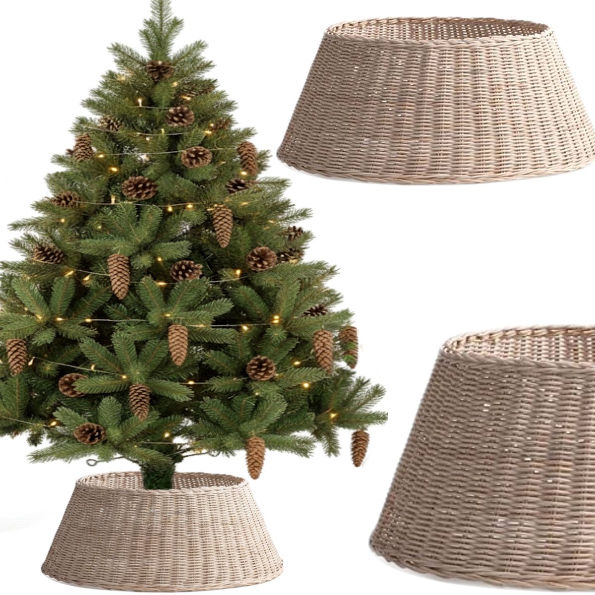 COIL Kerstboomrok, Kerstboomdeken, Kerstboomhoes, Kerstboomstandaard, Kerstboommand, Ovaal, Metaal/Karton, Beige, Diameter: 58 cm