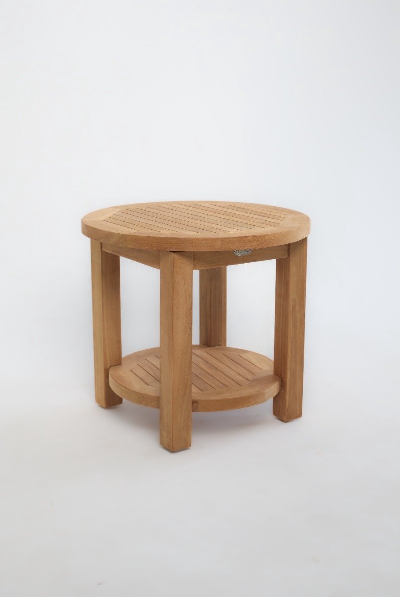 Teakea Bijzettafel Buiten Rond - Ø60 cm - Massief Teakhout - Met Onderblad - Royale Salontafel Tuin - FSC Teak