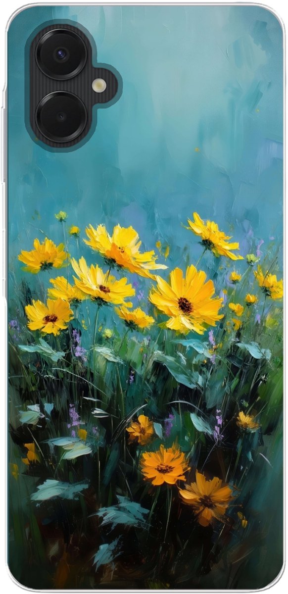 Telefoonhoesje Geschikt voor Samsung Galaxy A06 5G hoesje - Penseelstreken - Bloemen - Felgeel - Abstract - Siliconen Telefoonhoesje Telefoonhoesje