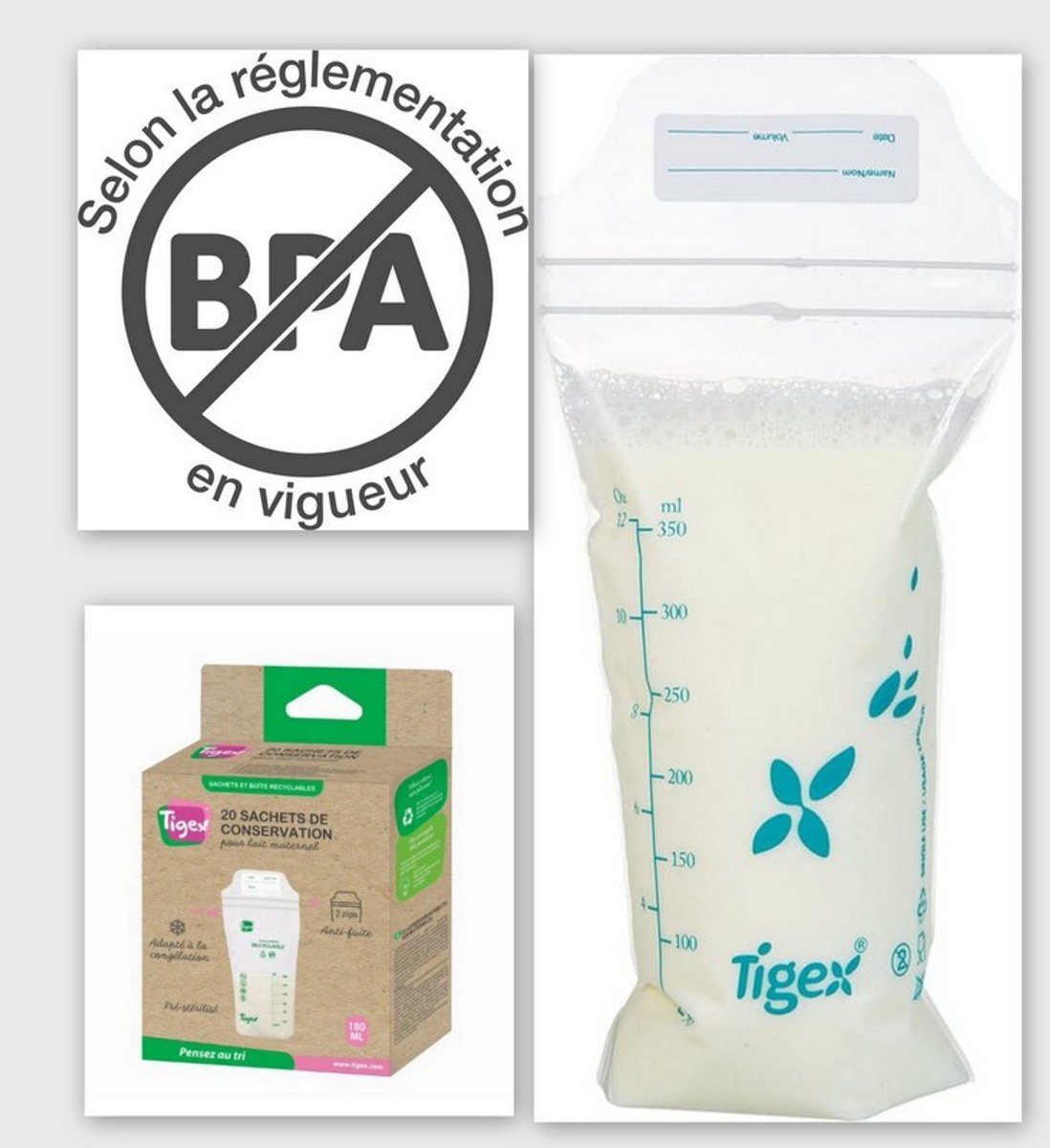 Tigex | Moedermelkbewaarzakjes zakjes | 180 ml | 20 stuks | 180 ml