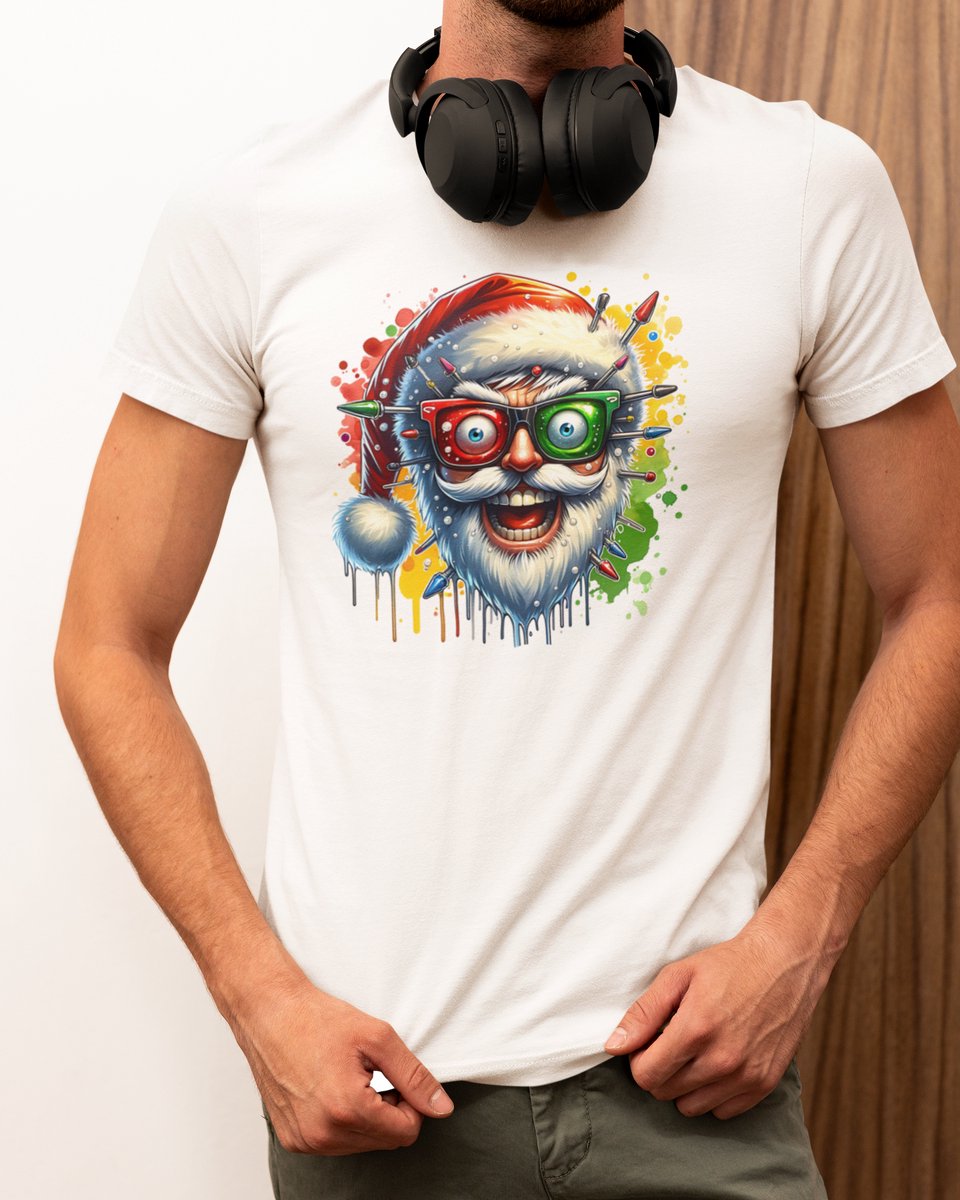 Electric Santa - Kerst T-shirt Wit - Grappig T-shirt - Maat S - Kerst Cadeau Mannen - Limited Edition