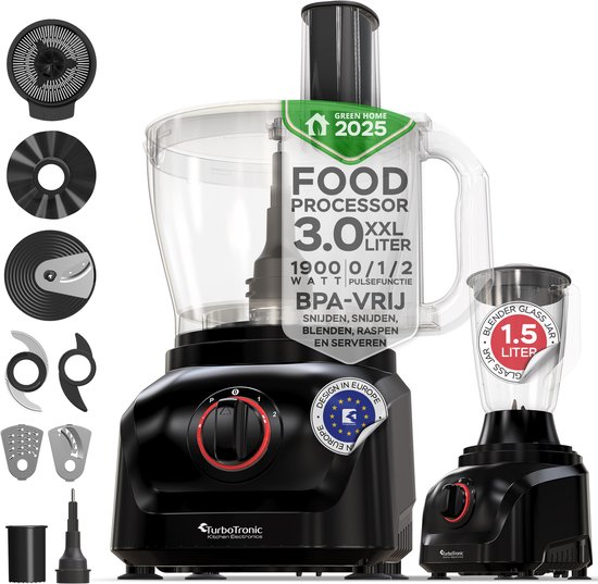 TurboTronic FP900 Foodprocessor - 8-in-1 Keukenmachine - 3 Liter - Zwart