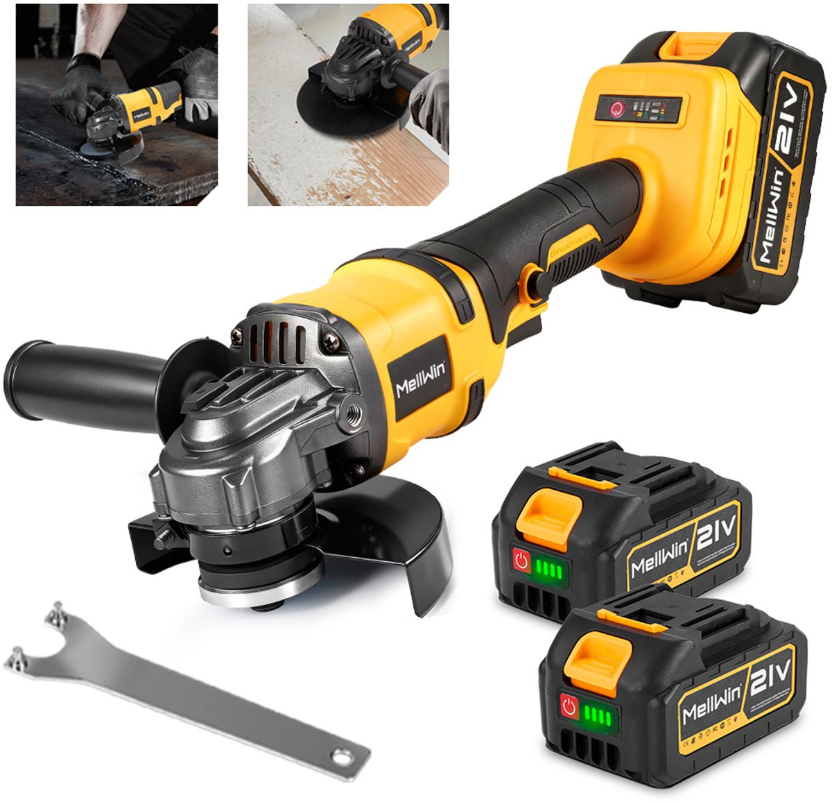 Weytoll Haakse slijper, 125 mm, accu-haakse slijper, 21 V, met 2 accu's 4000 mAh en snellader, borstelloze motor voor slijpen, snijden, polijsten Weytoll Haakse slijper, 125 mm, accu-haakse slijper, 21 V, met 2 accu's 4000 mAh en snellader, borstelloze motor voor slijpen, snijden, polijsten