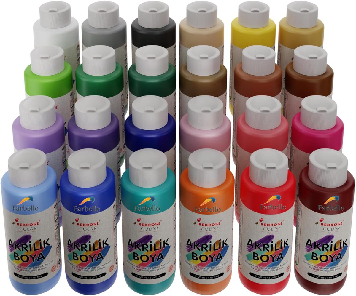 Farbello Acrylverf Set- 24 kleuren, 24 *120 ml., Sterk gepigmenteerde, Niet giftige verf op waterbasis, voor canvas, hout, steen, papier en metaal. — afbeelding 5