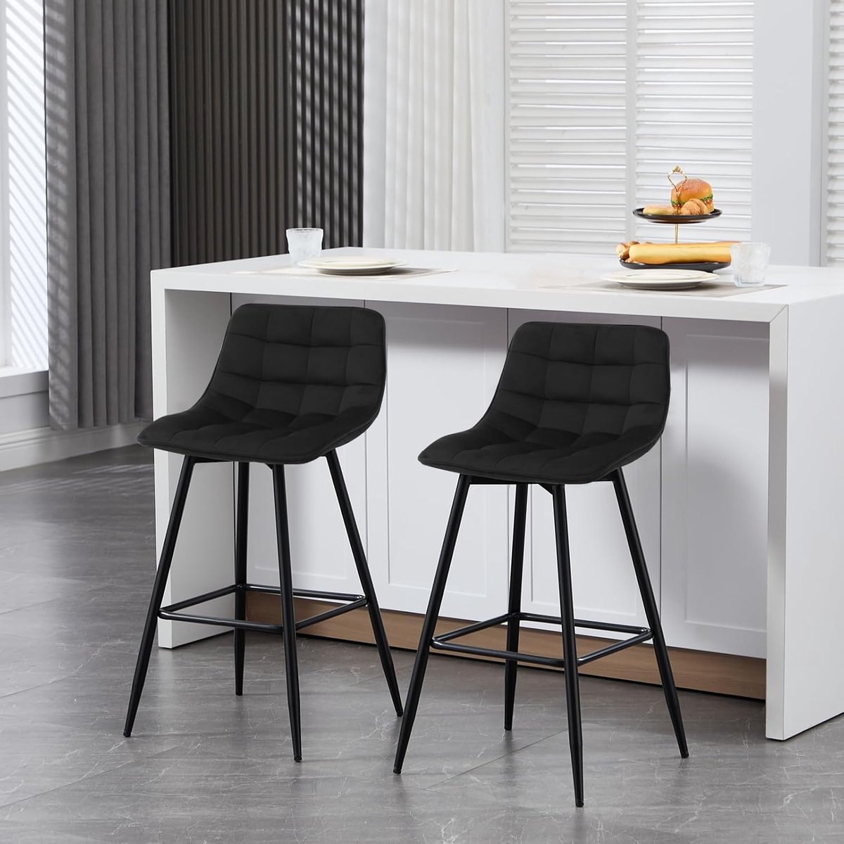 Set van 2 Design Barkrukken met Rugleuning - 43x35,5x88 cm – Luxe fluwelen - Medahomestore