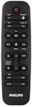 Zwarte afstandsbediening van Philips met functies zoals Tape, CD, FM, DAB, Pairing, USB.