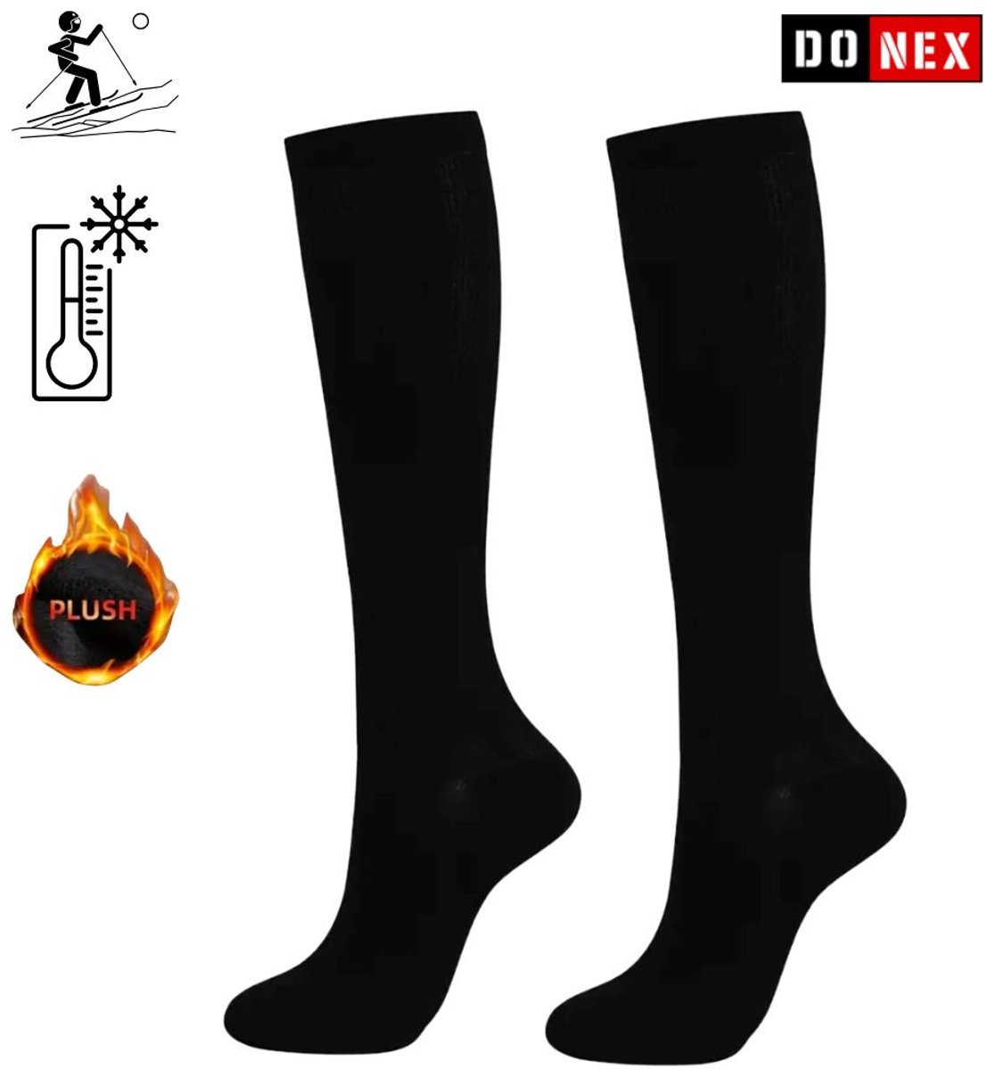 4 Paar DONEX® Thermo kniekousen Katoen - Naadloos - Zwart Maat 47-50
