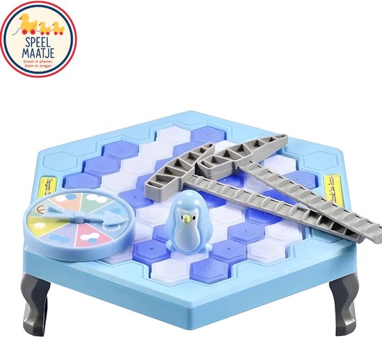 SpeelMaatje – Red de Pinguïn IJsbreek Spel – Gezelschapsspel met Hamer & Draaischijf – Interactief Familiespel – Kinderspel vanaf 4 jaar – Blauw