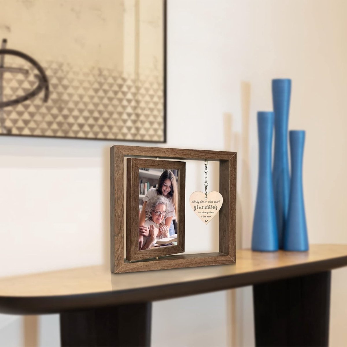 fotolijst - fotolijsten - Houten dubbelzijdige draaibare fotolijst - voor familieherinneringen - Creatieve rustieke fotohouder - voor bureau- en tafeldecoratie - voor grootouders en speciale gelegenheden - 21*23cm — cadeau in Wonen & Interieur - foto 4