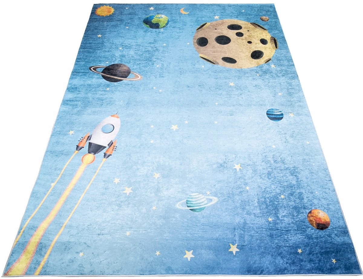 Kinderkamer Vloerkleed 140x200cm - Ruimtevaart Thema