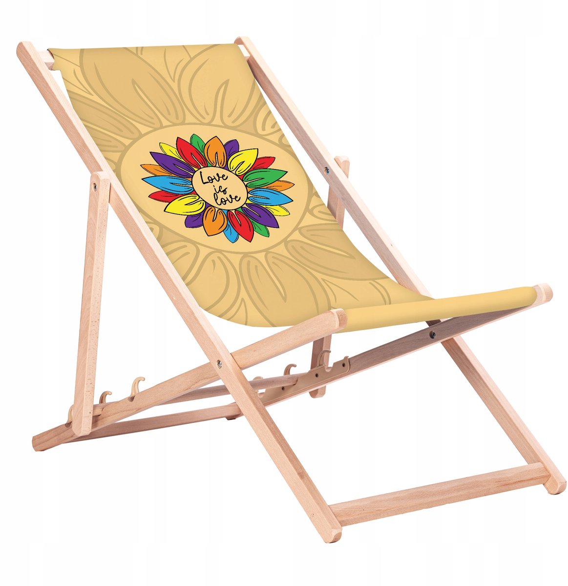 Houten Ligstoel met 'Love is Love' Print - Verstelbaar & Duurzaam