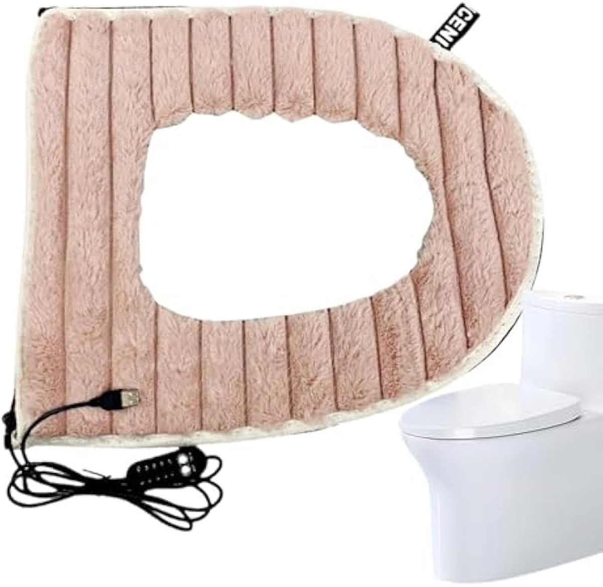 Elektrisch verwarmde toiletbril – USB-aangedreven toiletbril, wasbare zitting – dikke en comfortabele elastische stoffen toiletbrilhoes – roze