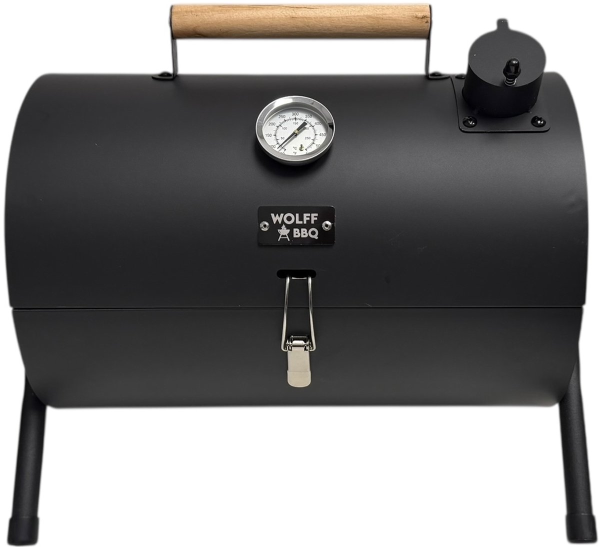 Compacte Draagbare kolen BBQ van Wolff BBQ - Handig voor op de camping op het strand of in een park - Smoker Barbecue - Draagbare lichtgewicht bbq - Met Thermometer en lucht doorvoer. Laat je vlees langzaam garen.