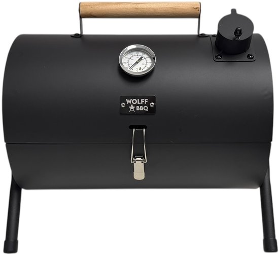 Compacte Draagbare kolen BBQ van Wolff BBQ - Handig voor op de camping op het strand of in een park - Smoker Barbecue - Draagbare lichtgewicht bbq - Met Thermometer en lucht doorvoer. Laat je vlees langzaam garen.